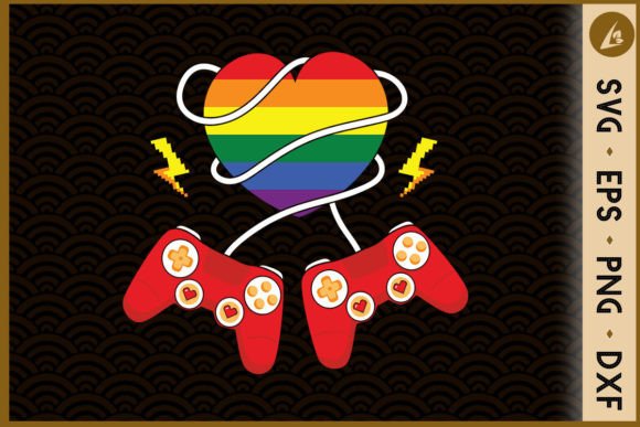 Game Controller Couple Rainbow Heart Graphics for Crafts & Digital Selling