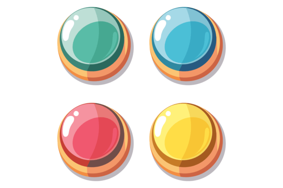 Glossy Game Interface Graphics: Round Cartoon Buttons for Branding and Visual Content