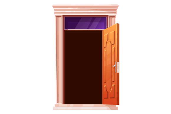 Open Door. Cartoon Entrance. Game Interior Graphics & Illustrations