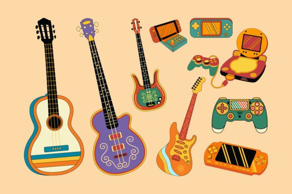 Pop Retro Graphics: Video Game Consoles & Guitars for Crafters & Etsy Sellers
